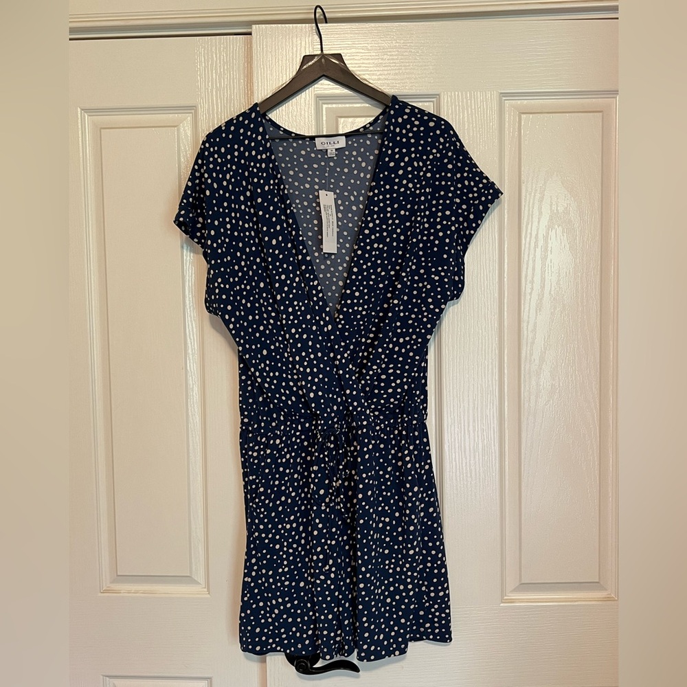 Gilli Navy Blue/Ivory Polka Dot Romper